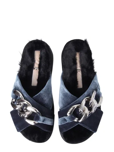 N°21 Nº21 OVERSIZED CHAIN VELVET SANDALS