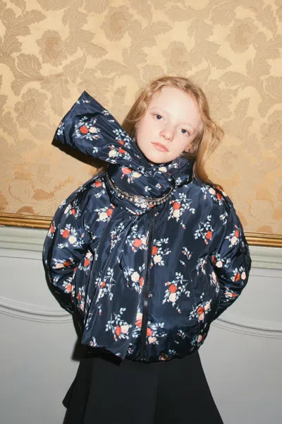 N°21 Kids' Padded Jacket With Floral Print In Blue
