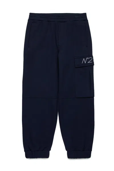 N°21 Kids' Pantaloni Jogger In Felpa Con Maxi Tasca In Blue