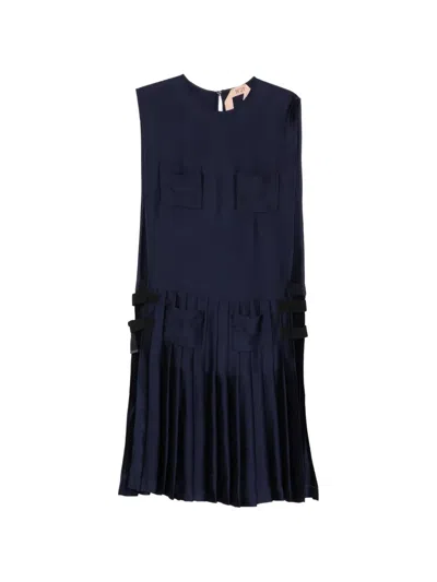 N°21 Patch-pocket Pleated Dress In Blue