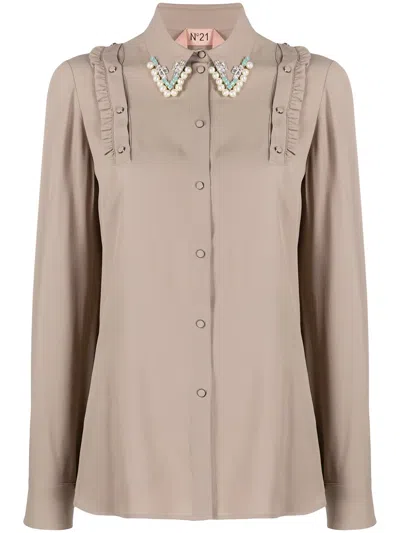 N°21 Pearl And Crystal Embellished Collar Blouse In Neutrals