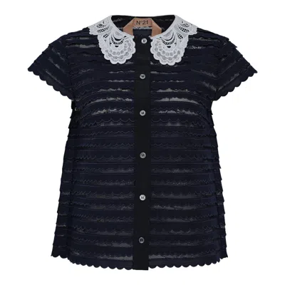 N°21 Peterpan Collar Scallop Top In Black