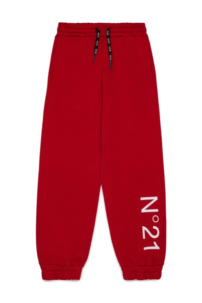 N°21 Pink Fleece Trousers With Logo In Red