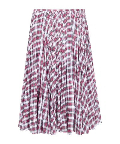 N°21 Check-pattern Pleated Midi Skirt In Red
