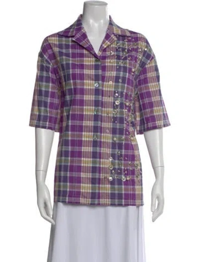 Pre-owned N°21 Plaid Print Short Sleeve Button-up Top In Purple