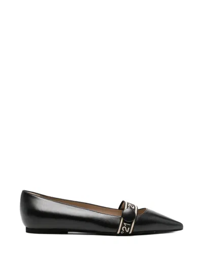 N°21 Pointed Strap Flat Pumps In Black