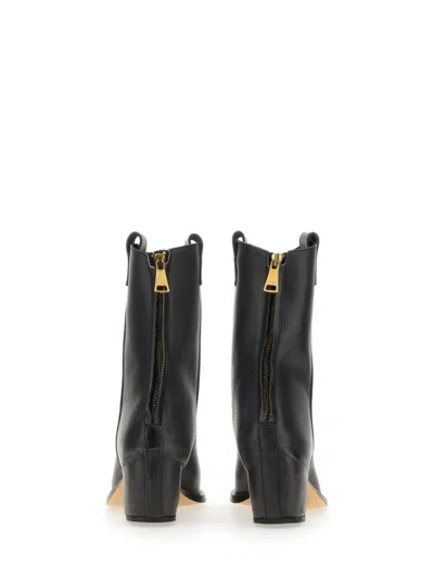 N°21 Pointed Toe Leather Boots With Block Heel In Black