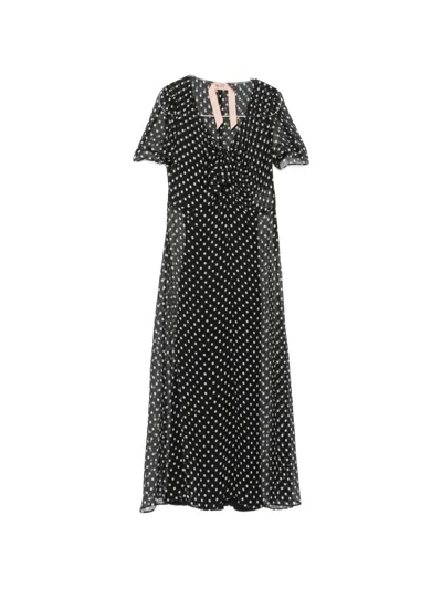 N°21 Polka Dot Silk Midi Dress In Black
