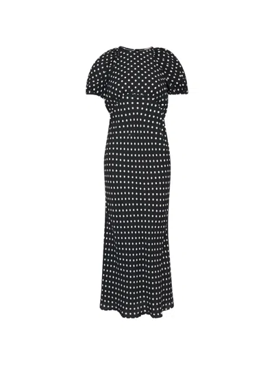 N°21 Polka-dot Puff-sleeve Midi Dress In Black