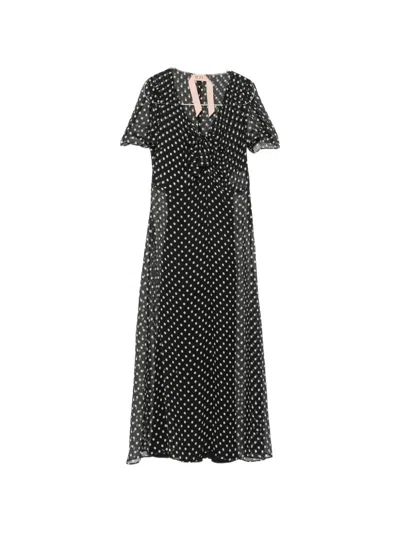 N°21 Polka-dot Ruffled Midi Dress In Black