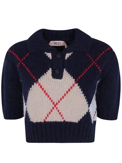 N°21 Short-sleeved Polo-collar Sweater In Multi