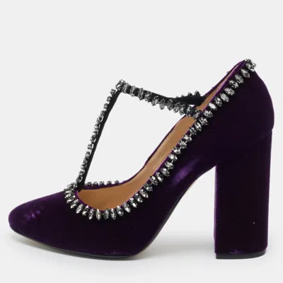 Pre-owned N°21 Purple Velvet Crystal Embellished T-strap Pumps Size 41