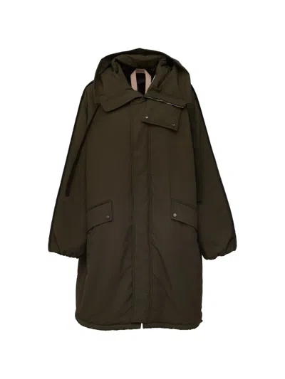 N°21 Quilted-panel Parka In Green
