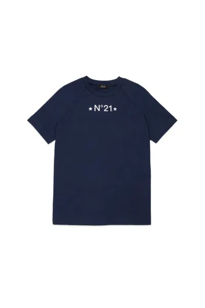 N°21 Kids' Raglan T-shirt With Printed Logo In Blue