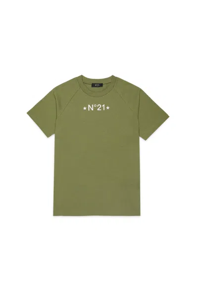 N°21 Kids' Raglan T-shirt With Printed Logo In Green