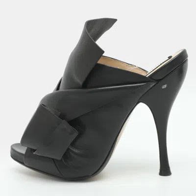 Pre-owned N°21 Nº21 Raso Knot Size 36 Black Leather Mules