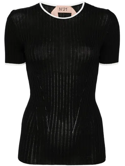 N°21 Ribbed-knit T-shirt In Black