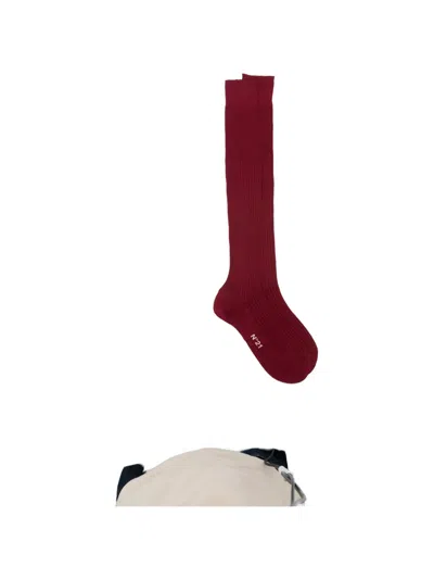 N°21 Ribbed Logo-print Socks In Red