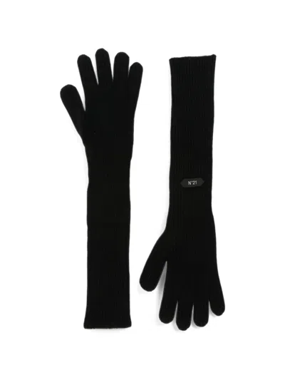 N°21 Ribbed-knit Gloves In Black