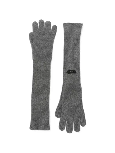 N°21 Ribbed-knit Gloves In Gray