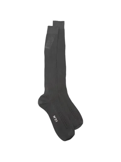 N°21 Ribbed-knit Logo-print Socks In Gray