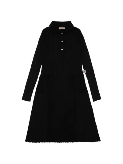 N°21 Kids' Ribbed-knit Polo-collar Dress In Black