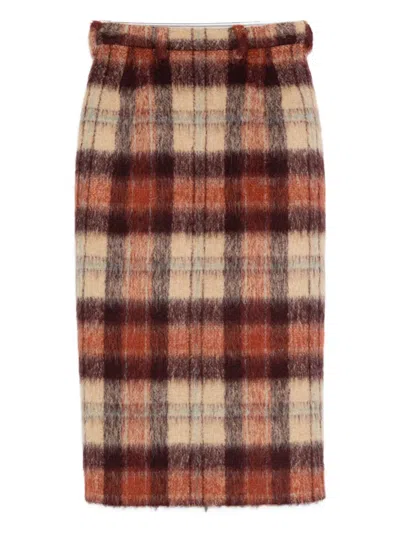 N°21 Rock Checked Wool Skirt In Neutral
