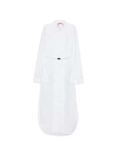 N°21 Ruffled Belted Midi Dress In White
