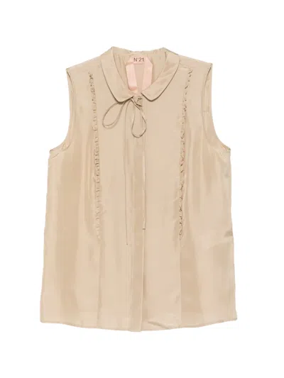 N°21 Ruffled Bow-fastening Top In Brown