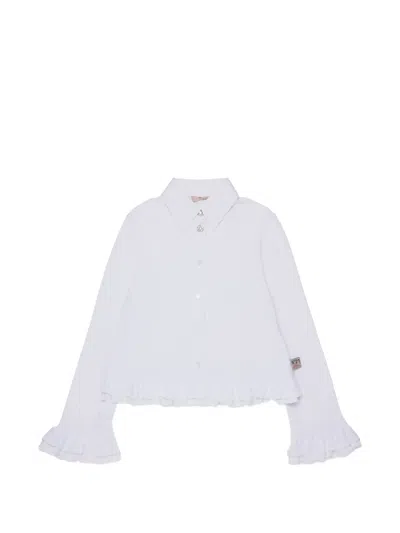 N°21 Kids' 크리스털 장식 러플 셔츠 In White