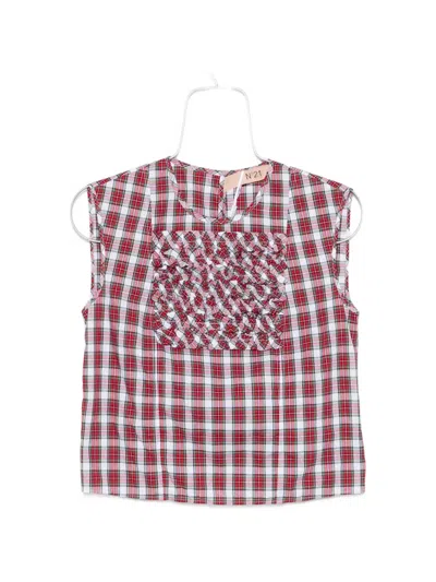 N°21 Ruffled-detail Check-pattern Blouse In Red