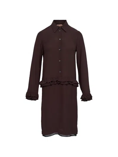 N°21 Ruffled-detail Long-sleeve Dress In Brown