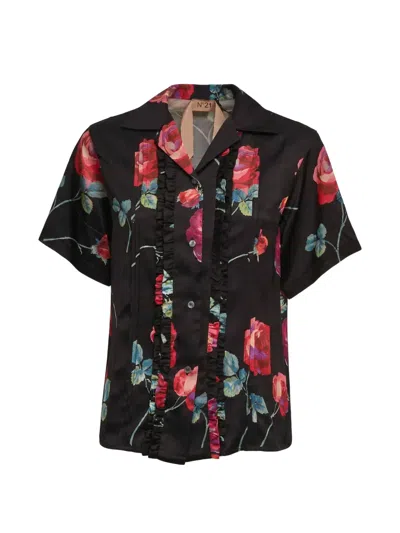 N°21 Ruffled Floral Shirt In Black
