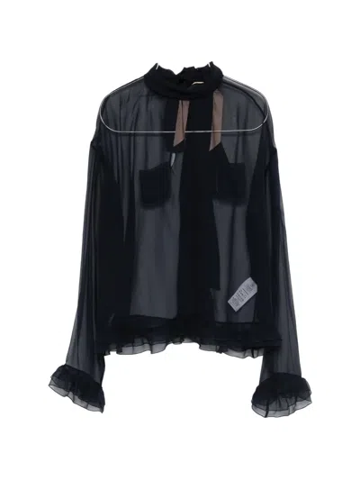 N°21 Ruffled-hem Pocket-detail Blouse In Black