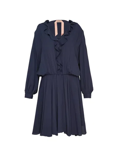 N°21 Ruffled Long-sleeve Mini Dress In Blue