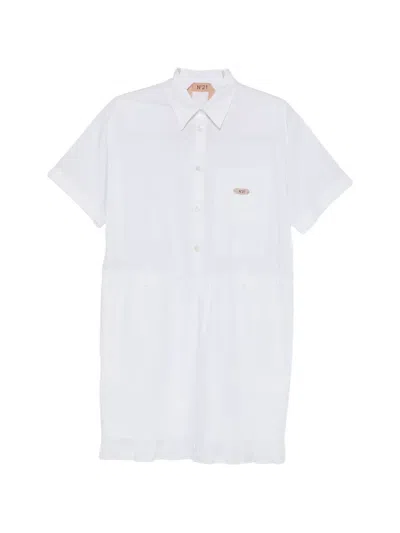 N°21 Ruffled Woven Mini Dress In White