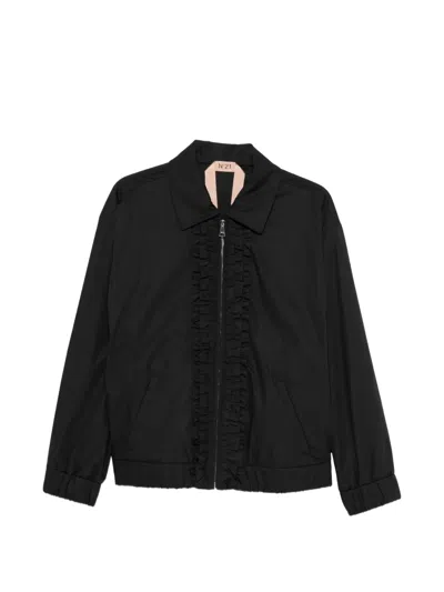N°21 Ruffled Zip-up Jacket In Black