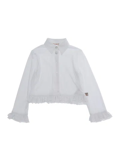 N°21 Nº21 Ruffled-hem Cotton-viscose Shirt In White