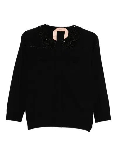 N°21 Sequin-embellished Cardigan In Black
