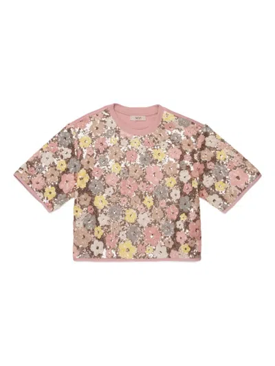 N°21 Sequin-embellished Floral T-shirt In Pink