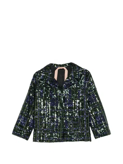 N°21 Sequin-embellished Checked-pattern Blazer In Black