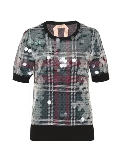 N°21 Sequin-embellished Plaid Sweater In Multi