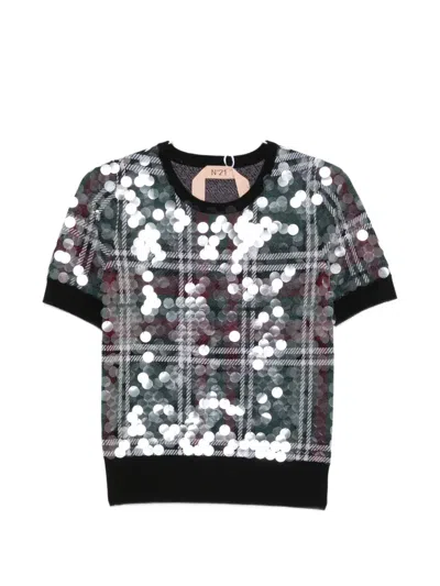 N°21 Sequin-embellishment T-shirt In Gray