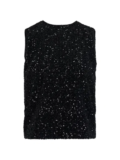 N°21 Sequins Sleeveless Top In Black