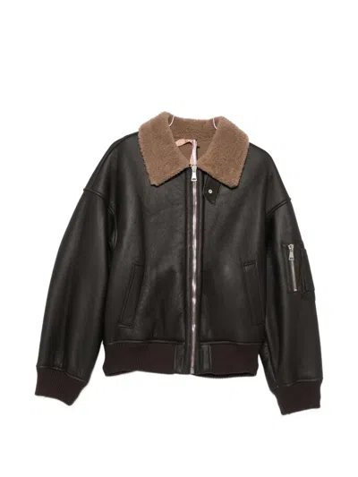 N°21 Shearling-collar Leather Jacket In Brown