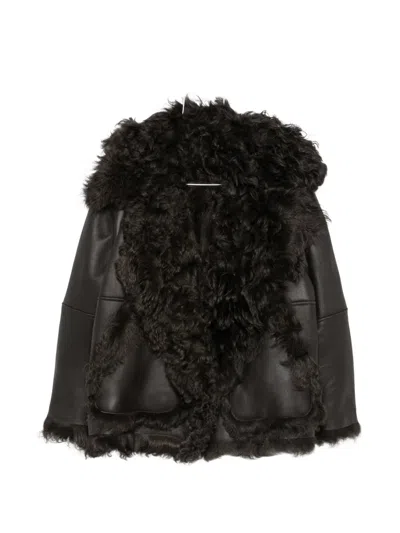N°21 Shearling-trim Leather Jacket In Black