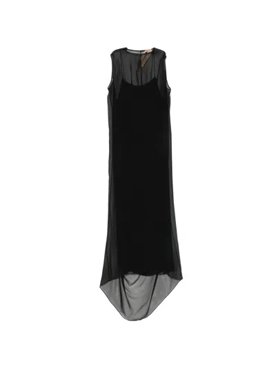 N°21 Sheer-panel Layered Asymmetric Midi Dress In Black