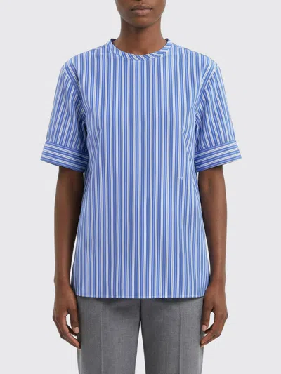 N°21 Striped Short-sleeve Blouse In Blue
