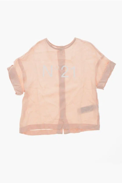 N°21 Short-sleeved Chiffon Shirt With Back Buttoning In Neutral