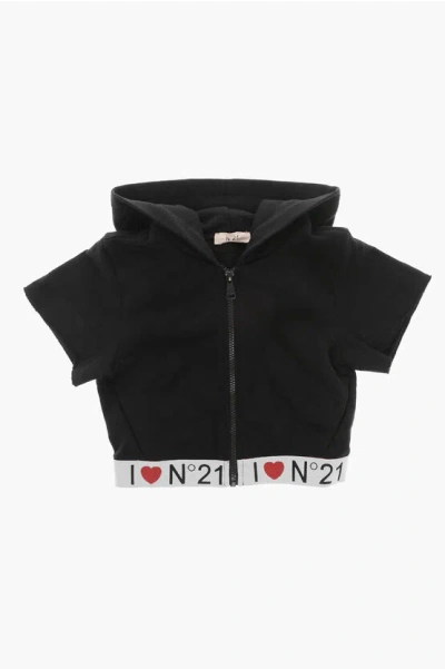 N°21 Short-sleeved Hoodie With Logoed Elastic Band In Black